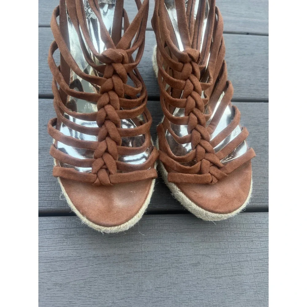 Carlos by Carlos Santana Brown Strappy Espadrille Wedge Sandals Gladiator Heel